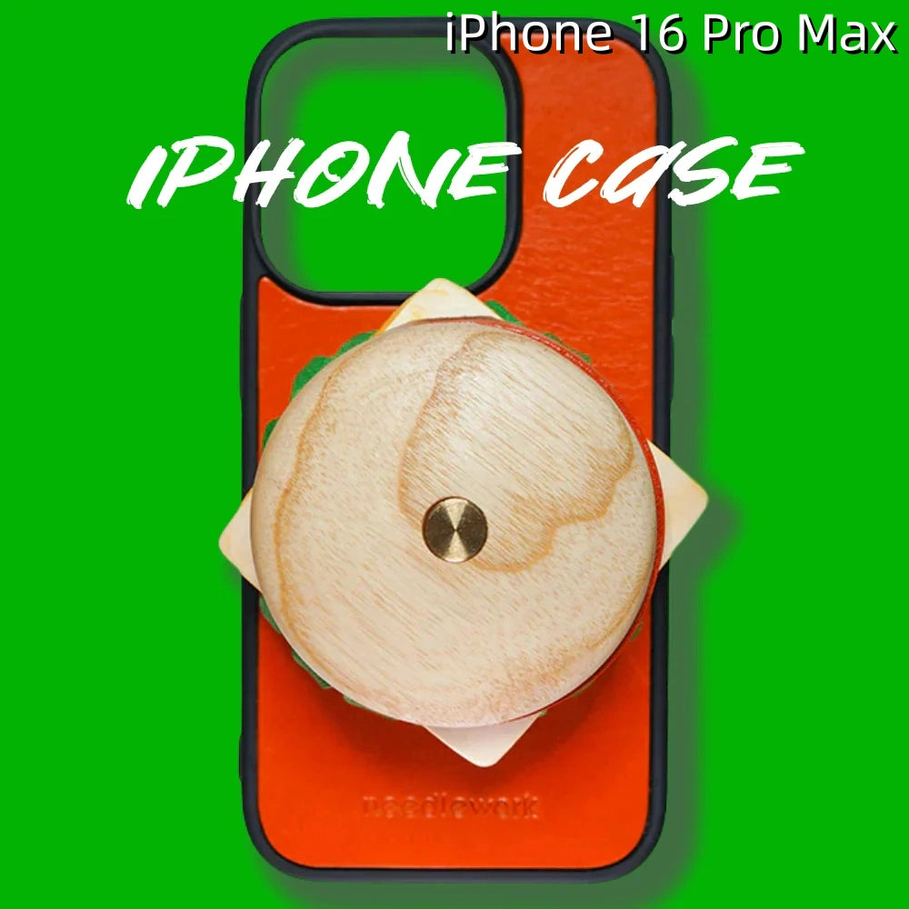 iPhone 16 Pro Max Leather Case | with Removable Handle | Hamburger style