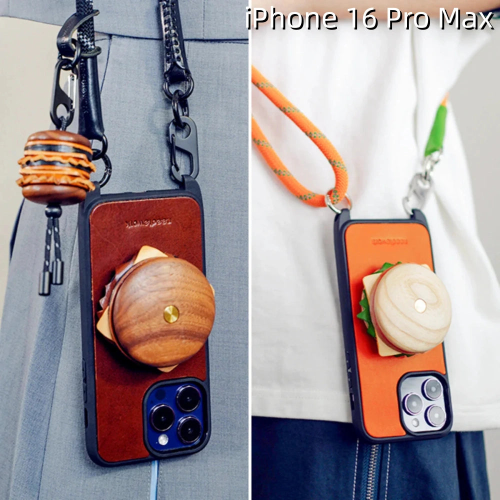 iPhone 16 Pro Max Leather Case | with Removable Handle | Hamburger style
