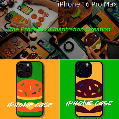 iPhone 16 Pro Max Leather Case | with Hand Made Hamburger Design