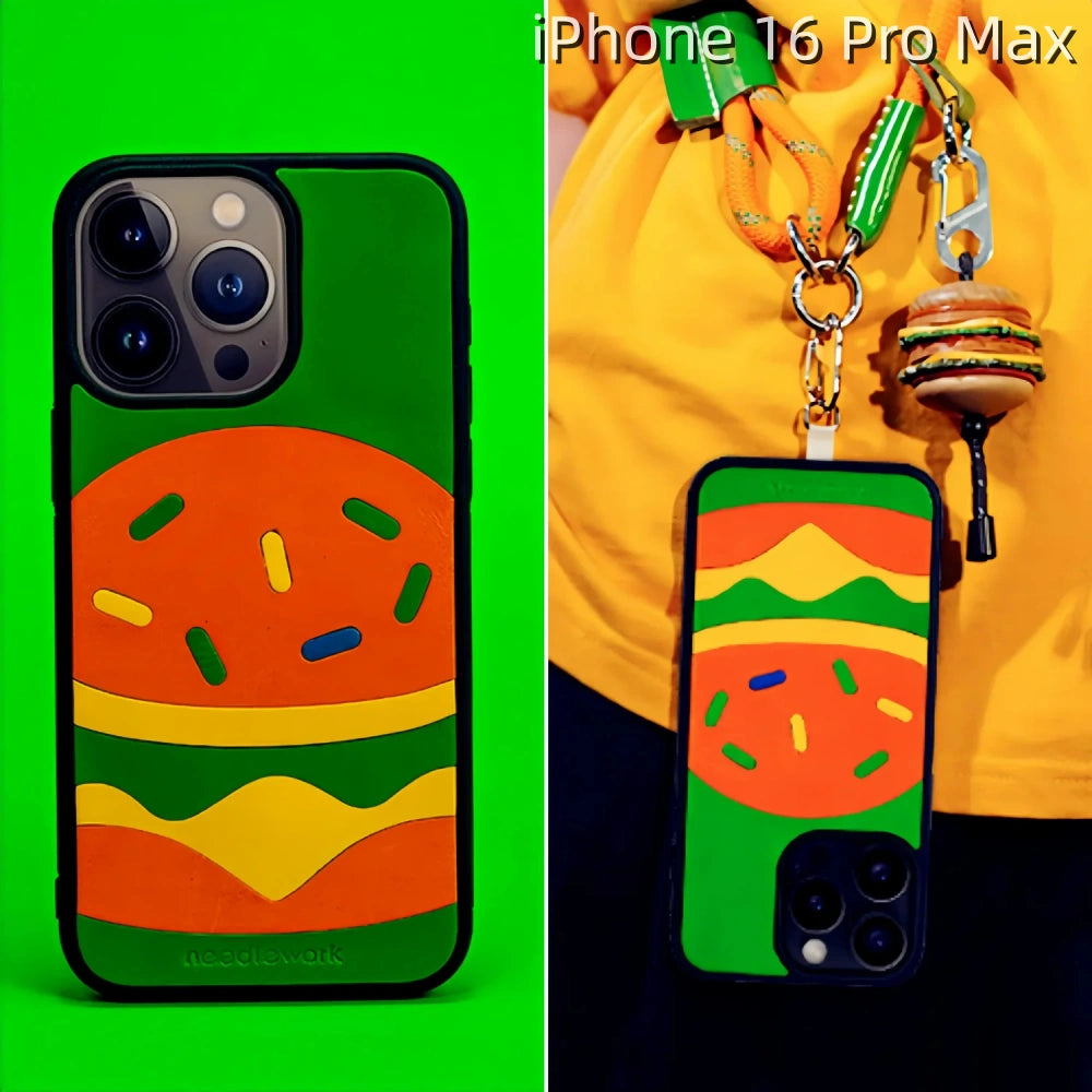 iPhone 16 Pro Max Leather Case | with Hand Made Hamburger Design
