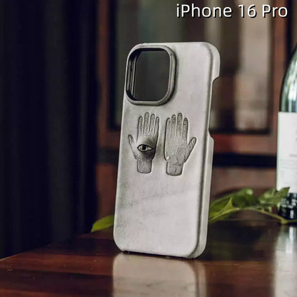 iPhone 16 Pro Leather Case | with 3D Eye and Hand Pattern