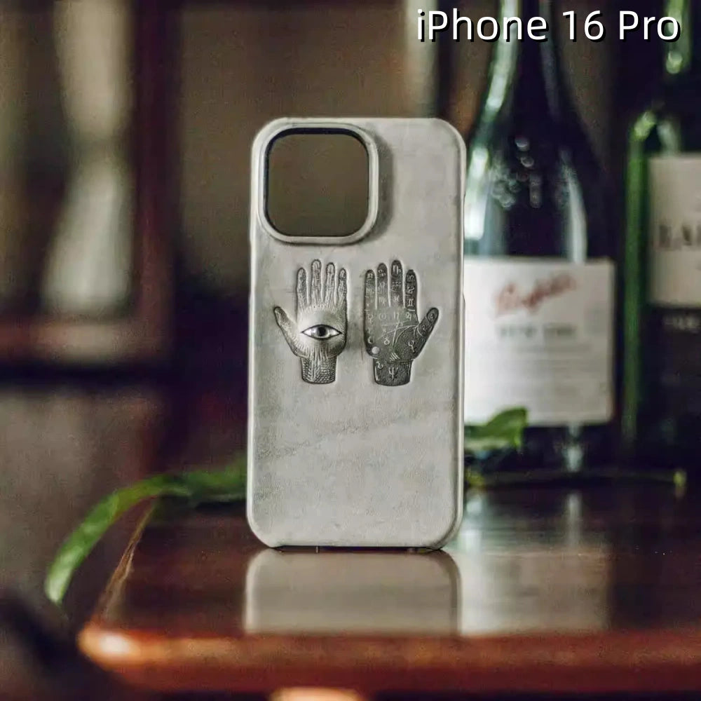 iPhone 16 Pro Leather Case | with 3D Eye and Hand Pattern
