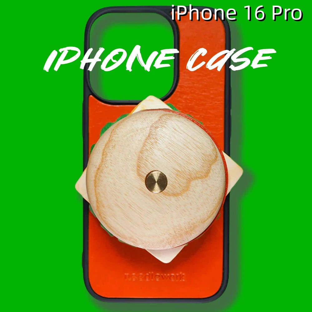 iPhone 16 Pro Leather Case | with Removable Handle | Hamburger style