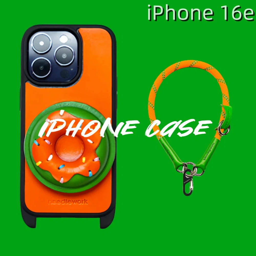 iPhone 16e Leather Case | with Handle Strap and Donut Design