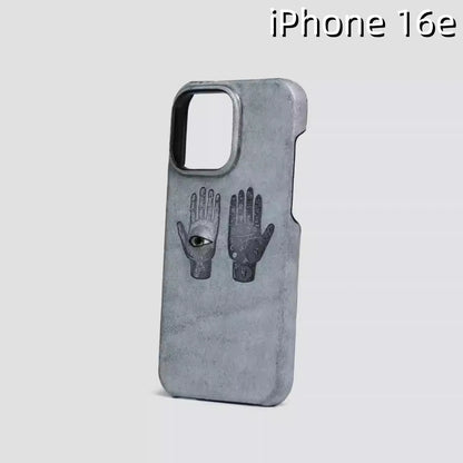 iPhone 16e Leather Case | with 3D Eye and Hand Pattern