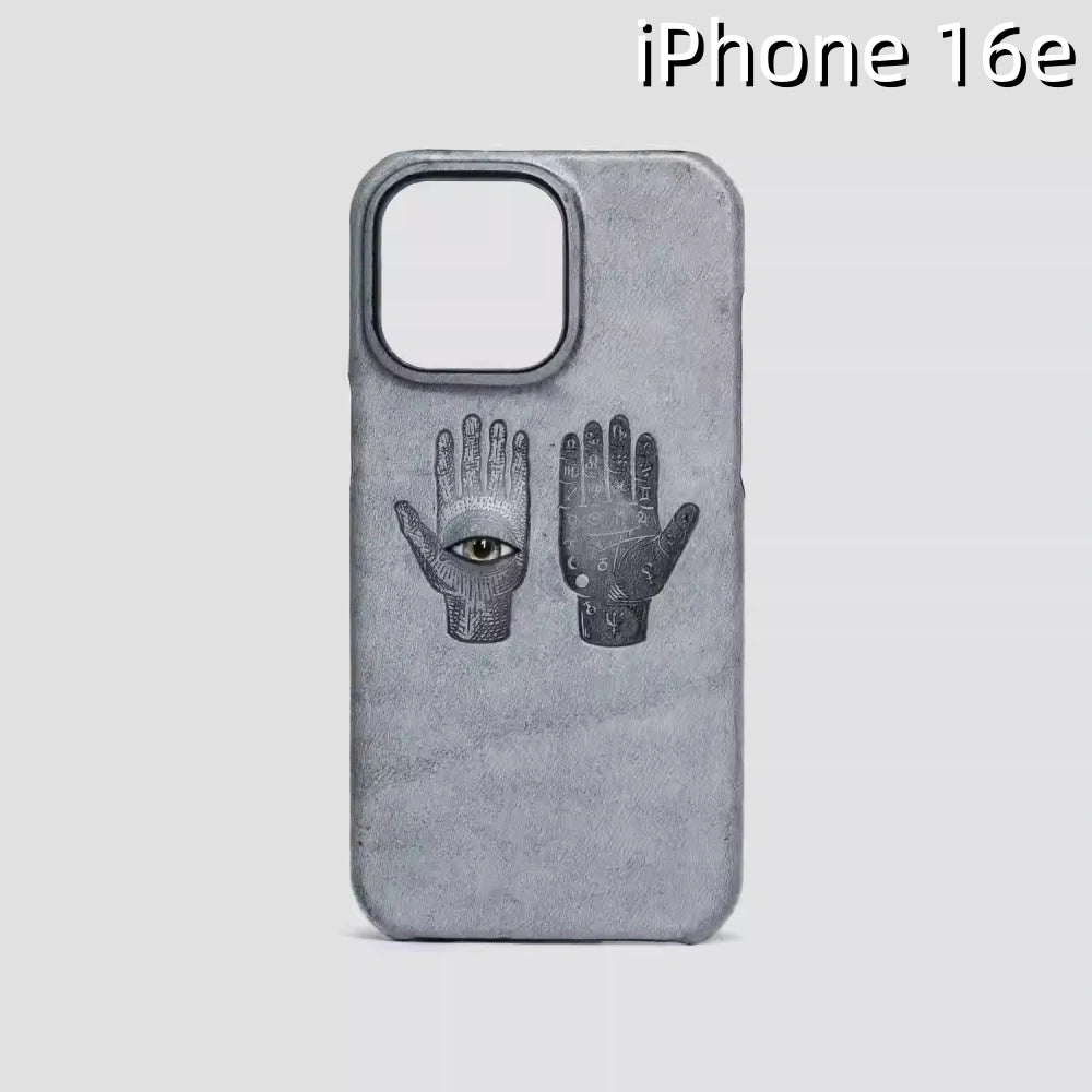iPhone 16e Leather Case | with 3D Eye and Hand Pattern
