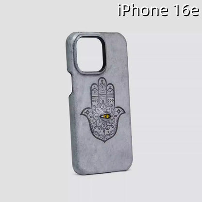 iPhone 16e Leather Case | with 3D Eye and Hand Pattern
