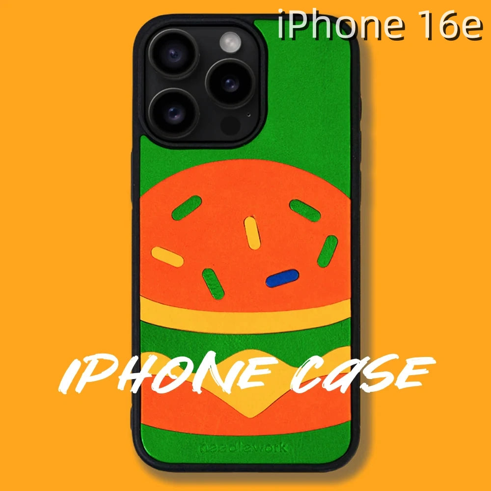 iPhone 16e Leather Case | with Hand Made Hamburger Design