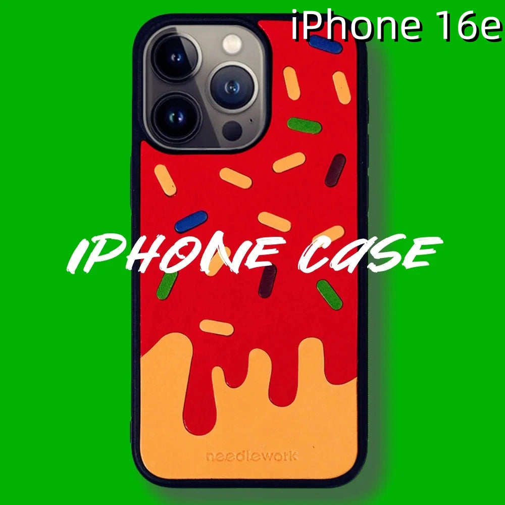 iPhone 16e Leather Case | with Hand Made Ice Cream Design