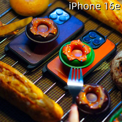 iPhone 16e Leather Case | with Strap Crossbody and Donut Design