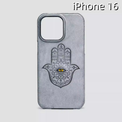 iPhone 16 Leather Case | with 3D Eye and Hand Pattern