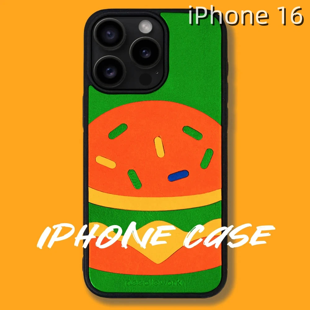 iPhone 16 Leather Case | with Hand Made Hamburger Design