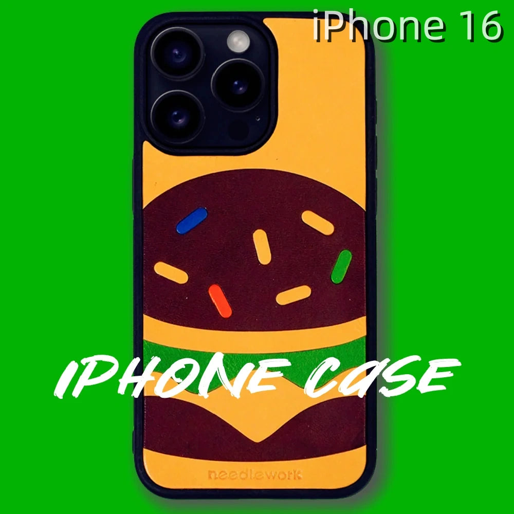 iPhone 16 Leather Case | with Hand Made Hamburger Design