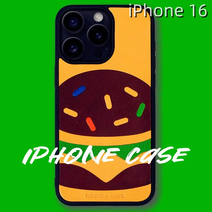 iPhone 16 Leather Case | with Hand Made Hamburger Design