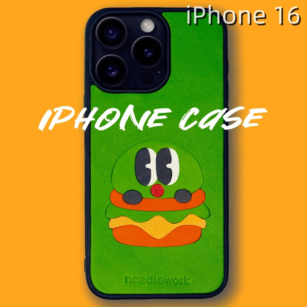 iPhone 16 Leather Case | with Hand Made Hamburger Design