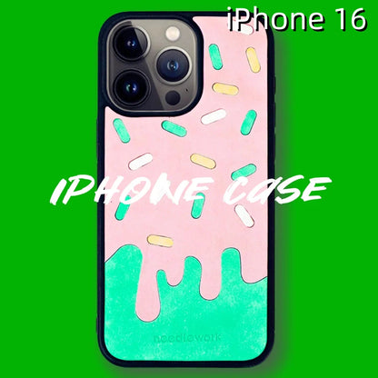 iPhone 16 Leather Case | with Hand Made Ice Cream Design