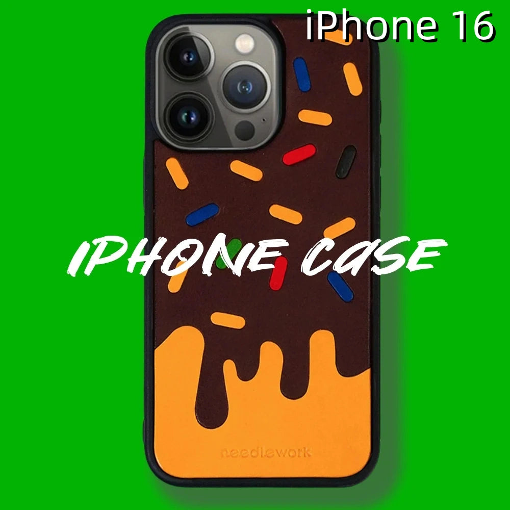 iPhone 16 Leather Case | with Hand Made Ice Cream Design