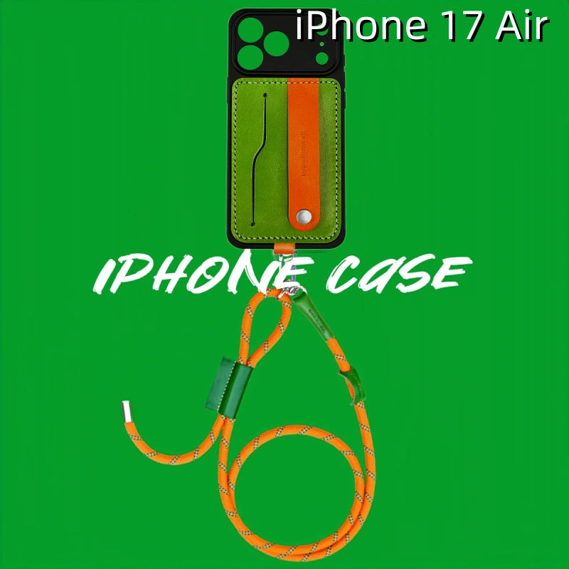 iPhone 17 Air レザーケース | 取り外し可能なストラップとカードホルダー付き