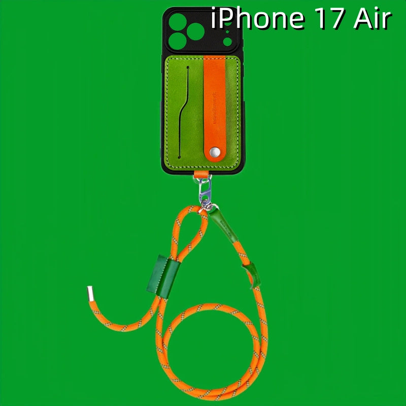 iPhone 17 Air レザーケース | 取り外し可能なストラップとカードホルダー付き