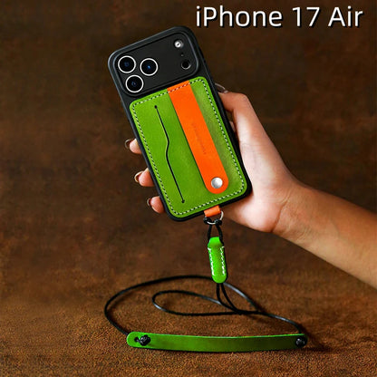 iPhone 17 Air レザーケース | 取り外し可能なストラップとカードホルダー付き