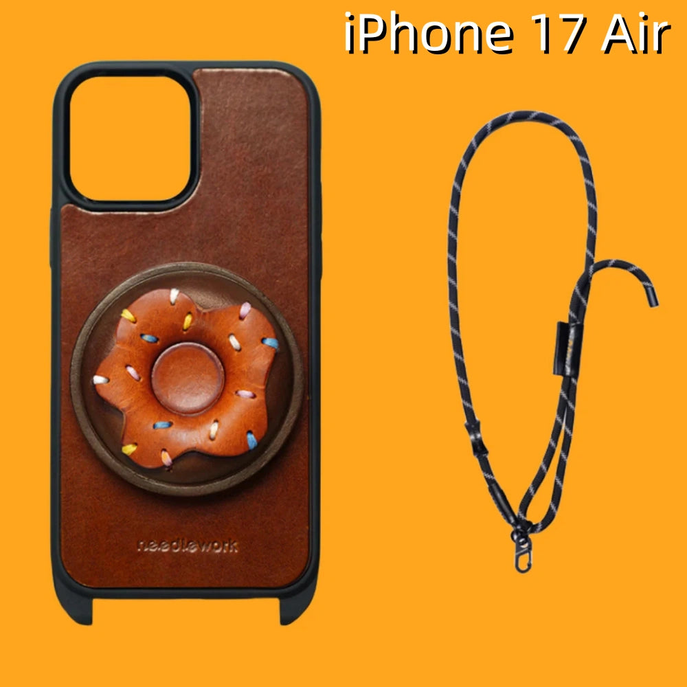 iPhone 17 Air Leather Case | with Removable Strap Crossbody and Donut Design