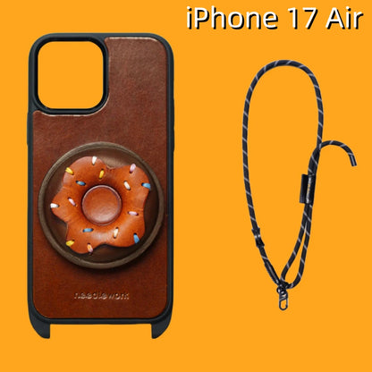 iPhone 17 Air Leather Case | with Removable Strap Crossbody and Donut Design