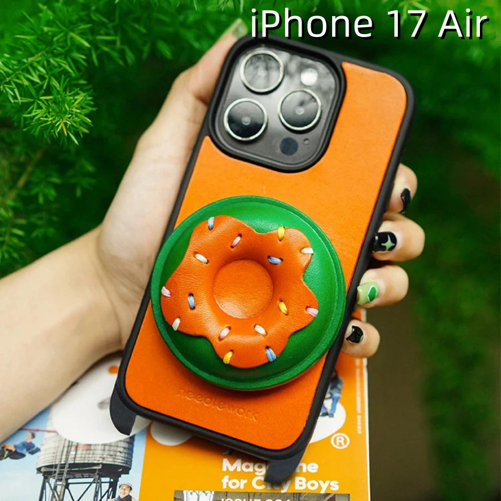 iPhone 17 Air Leather Case | with Removable Strap Crossbody and Donut Design