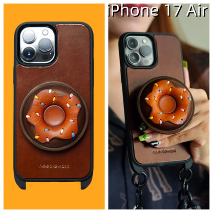 iPhone 17 Air Leather Case | with Removable Strap Crossbody and Donut Design