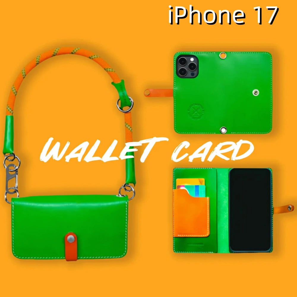 iPhone 17 Leather Case | with Strap and Flip Wallet