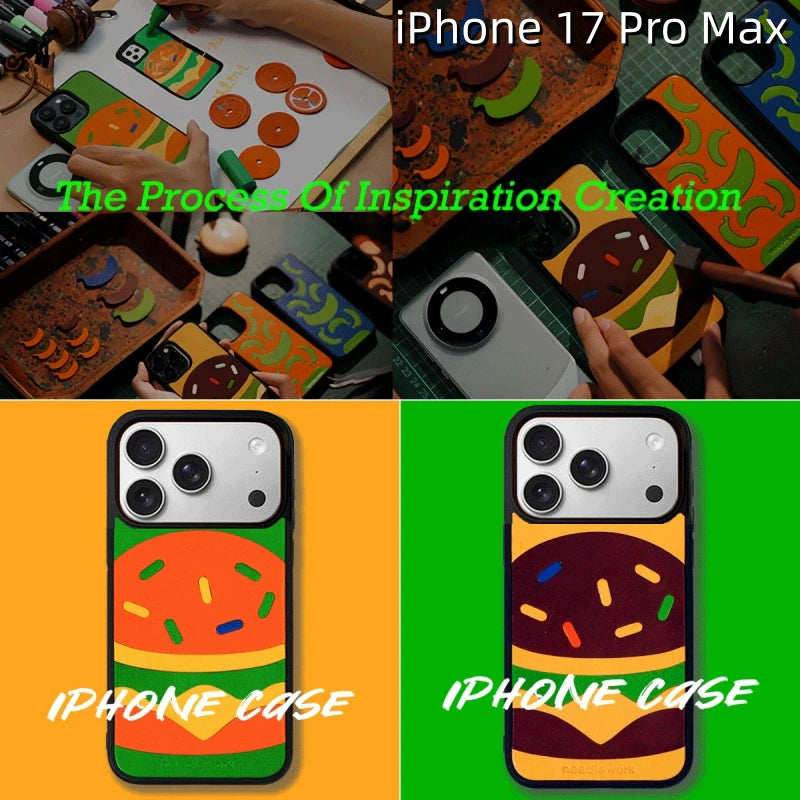 iPhone 17 Pro Max Leather Case | with Hand Made Hamburger Design