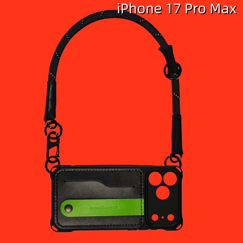 iPhone 17 Pro Max レザーケース | カードホルダーと取り外し可能なストラップ付き