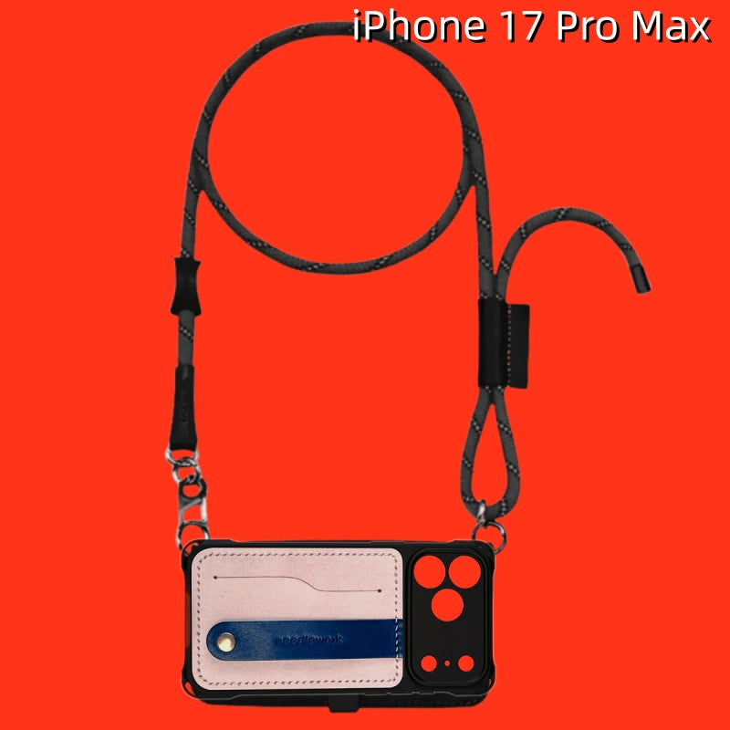 iPhone 17 Pro Max レザーケース | カードホルダーと取り外し可能なストラップ付き