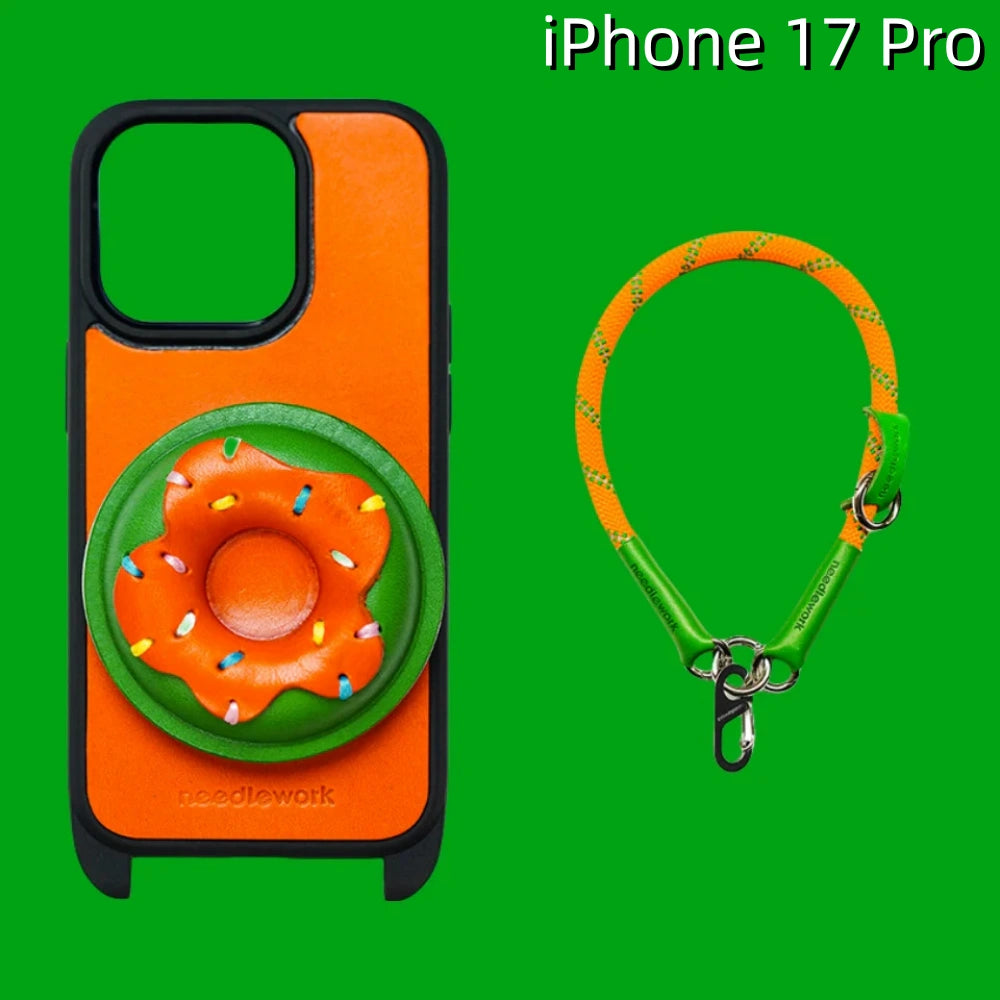 iPhone 17 Pro Leather Case | with Removable Handle Strap and Donut Design