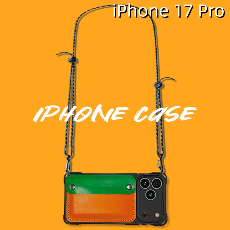 iPhone 17 Pro Leather Case | with Removable Strap Crossbody and Wallet