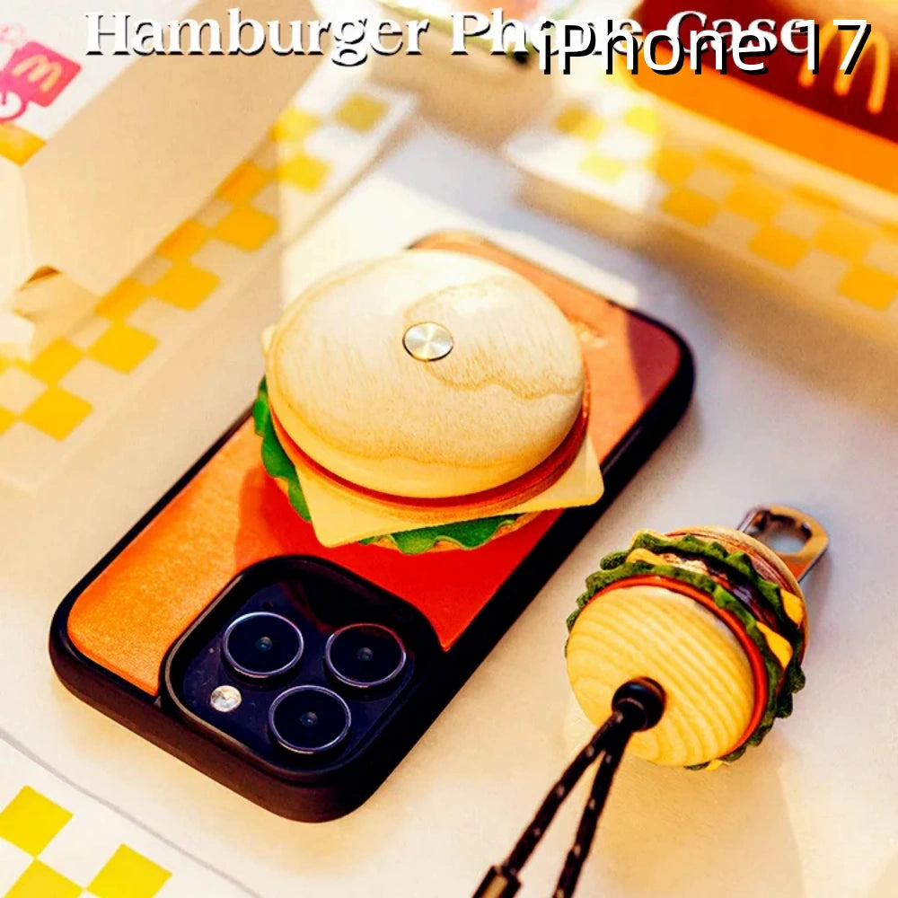 iPhone 17 Leather Case | with Removable Hand Grip | Hamburger Design