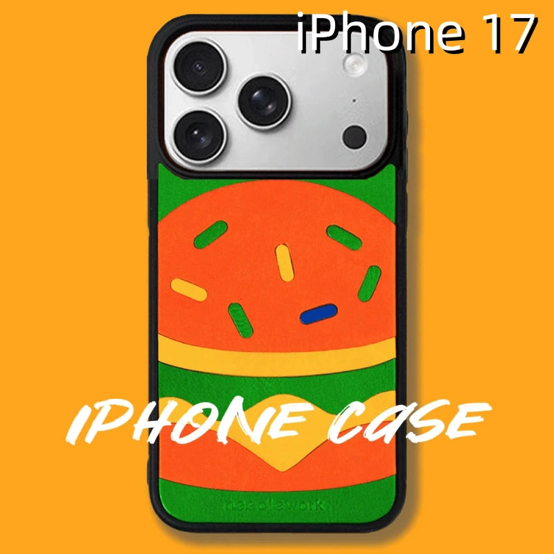 iPhone 17 Leather Case | with Hand Made Hamburger Design