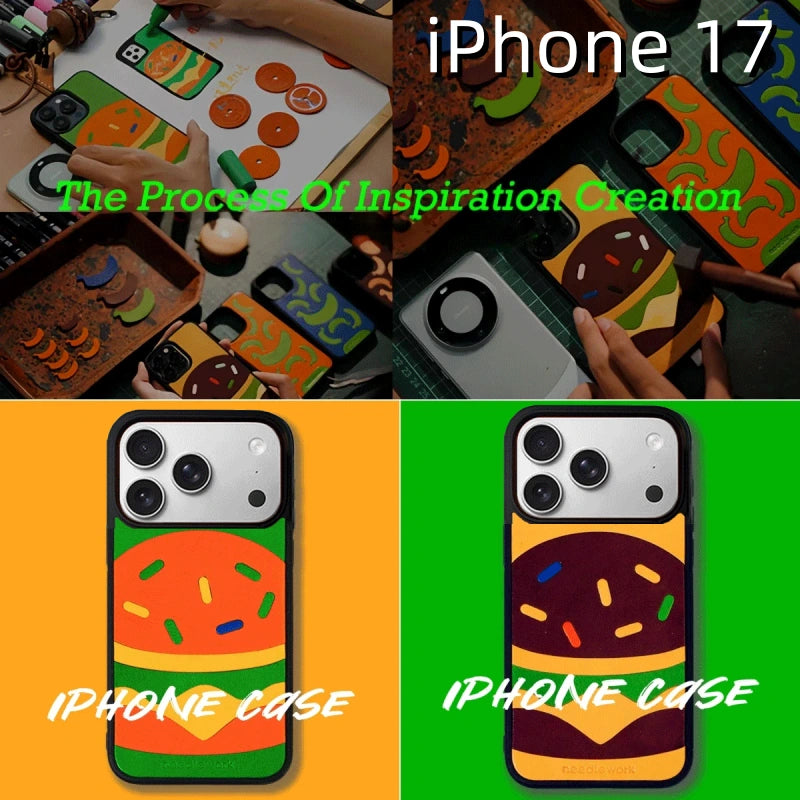 iPhone 17 Leather Case | with Hand Made Hamburger Design