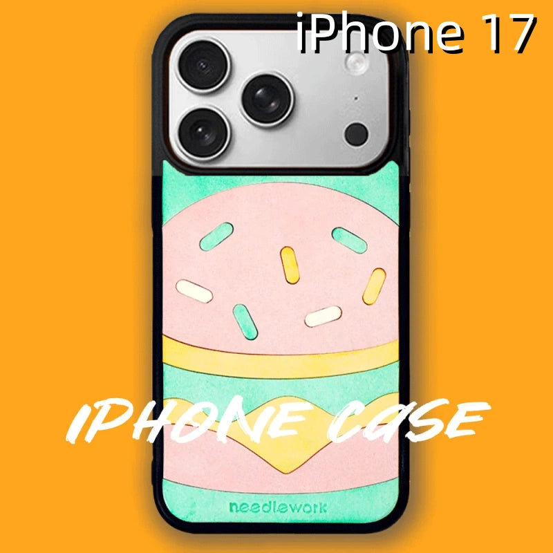 iPhone 17 Leather Case | with Hand Made Hamburger Design