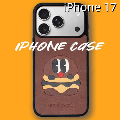 iPhone 17 Leather Case | with Hand Made Hamburger Design