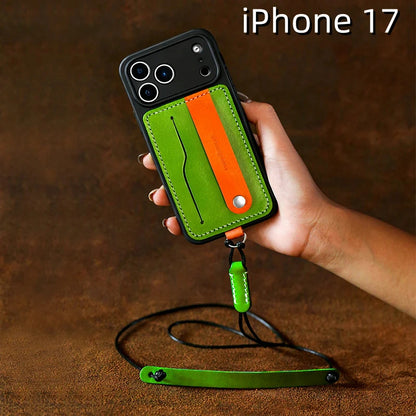 아이폰 17 가죽 케이스 | 탈부착 가능한 스트랩 및 카드 홀더 포함