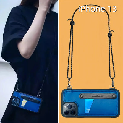 iPhone 13 Leather Case | with Strap Crossbody and Card Holder