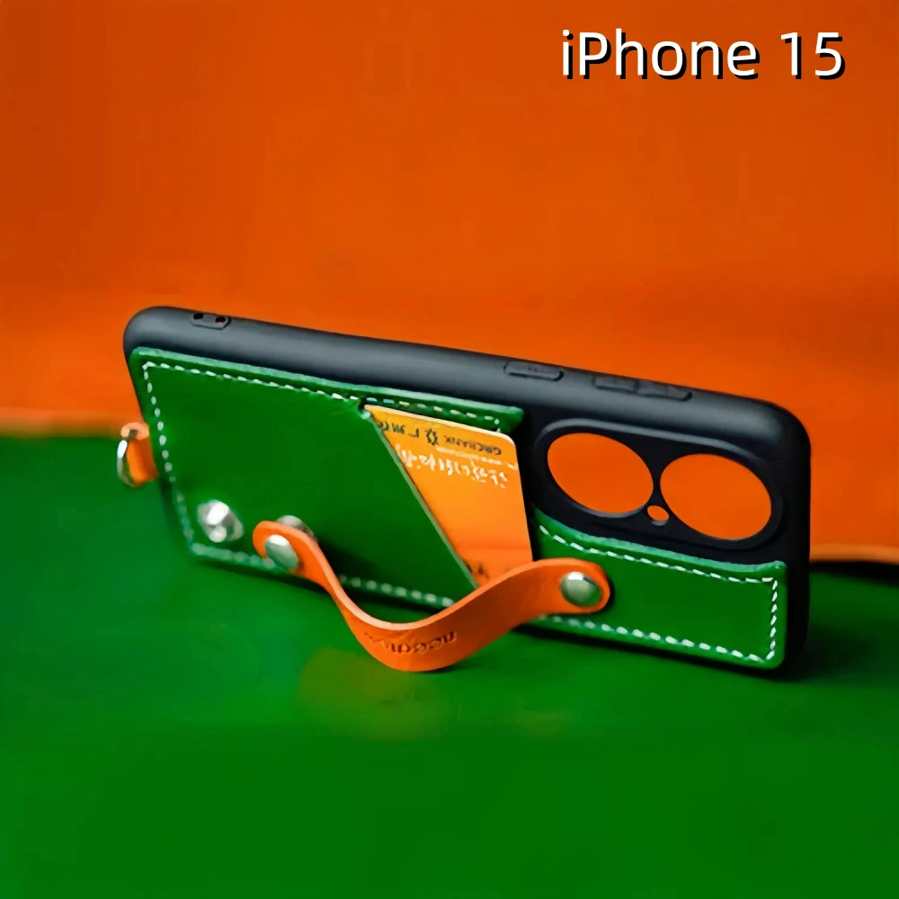 iPhone 15 Leather Case | with Card Holder and Strap