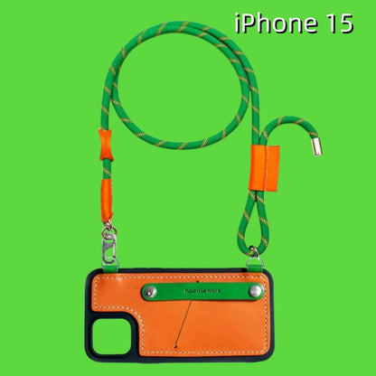 iPhone 15 Leather Case | with Card Holder and Strap