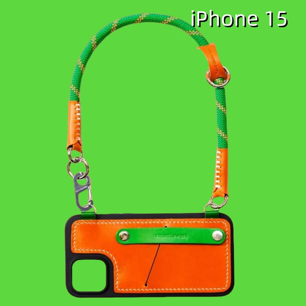 iPhone 15 Leather Case | with Card Holder and Strap