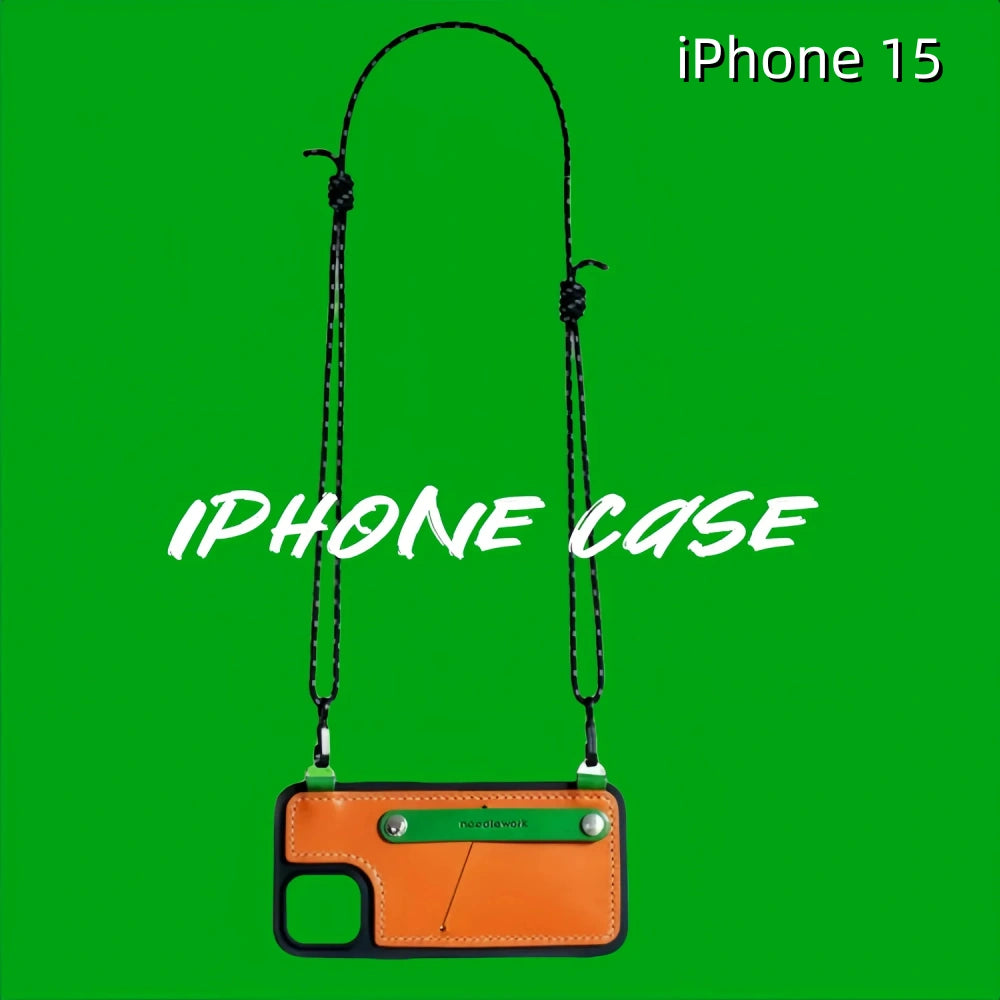 iPhone 15 Leather Case | with Strap Crossbody and Card Holder