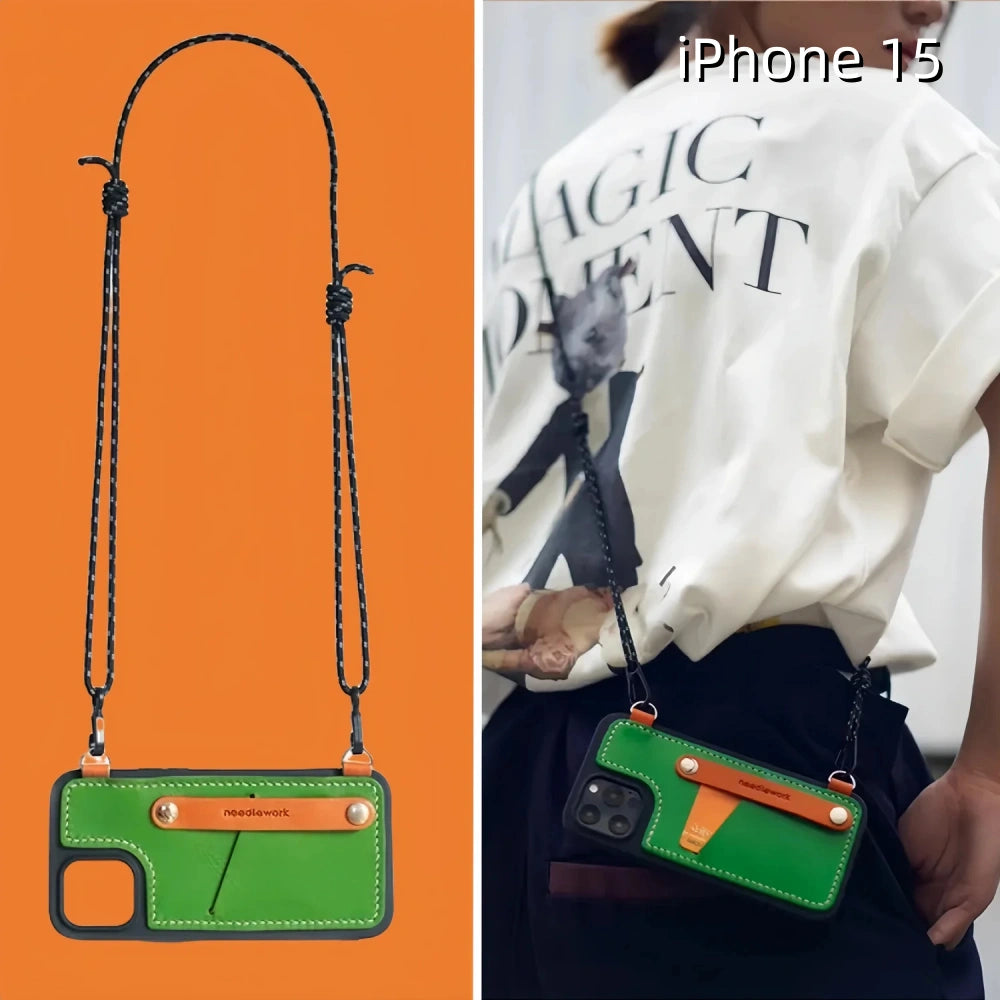 iPhone 15 Leather Case | with Strap Crossbody and Card Holder
