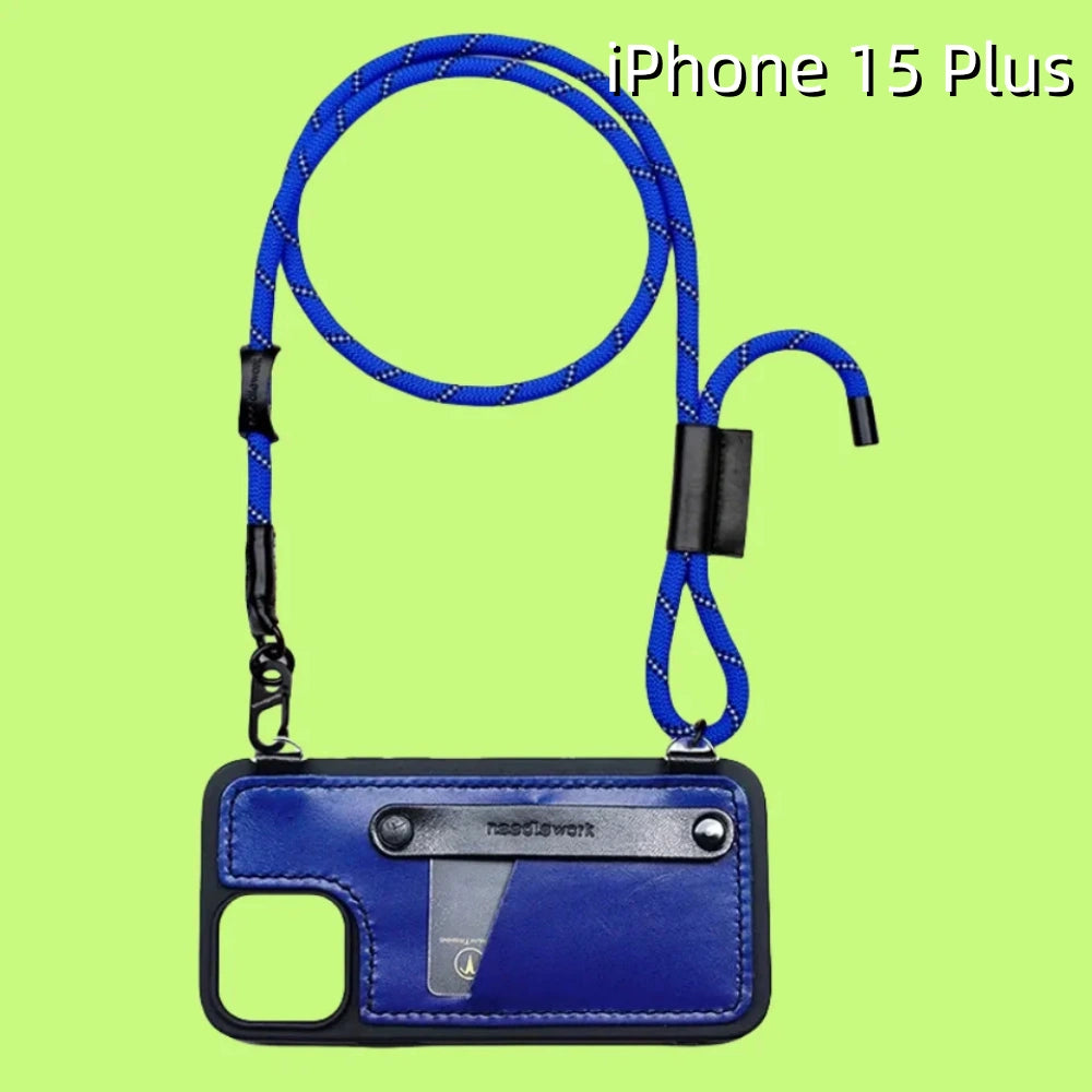iPhone 15 Plus Leather Case | with Card Holder and Strap