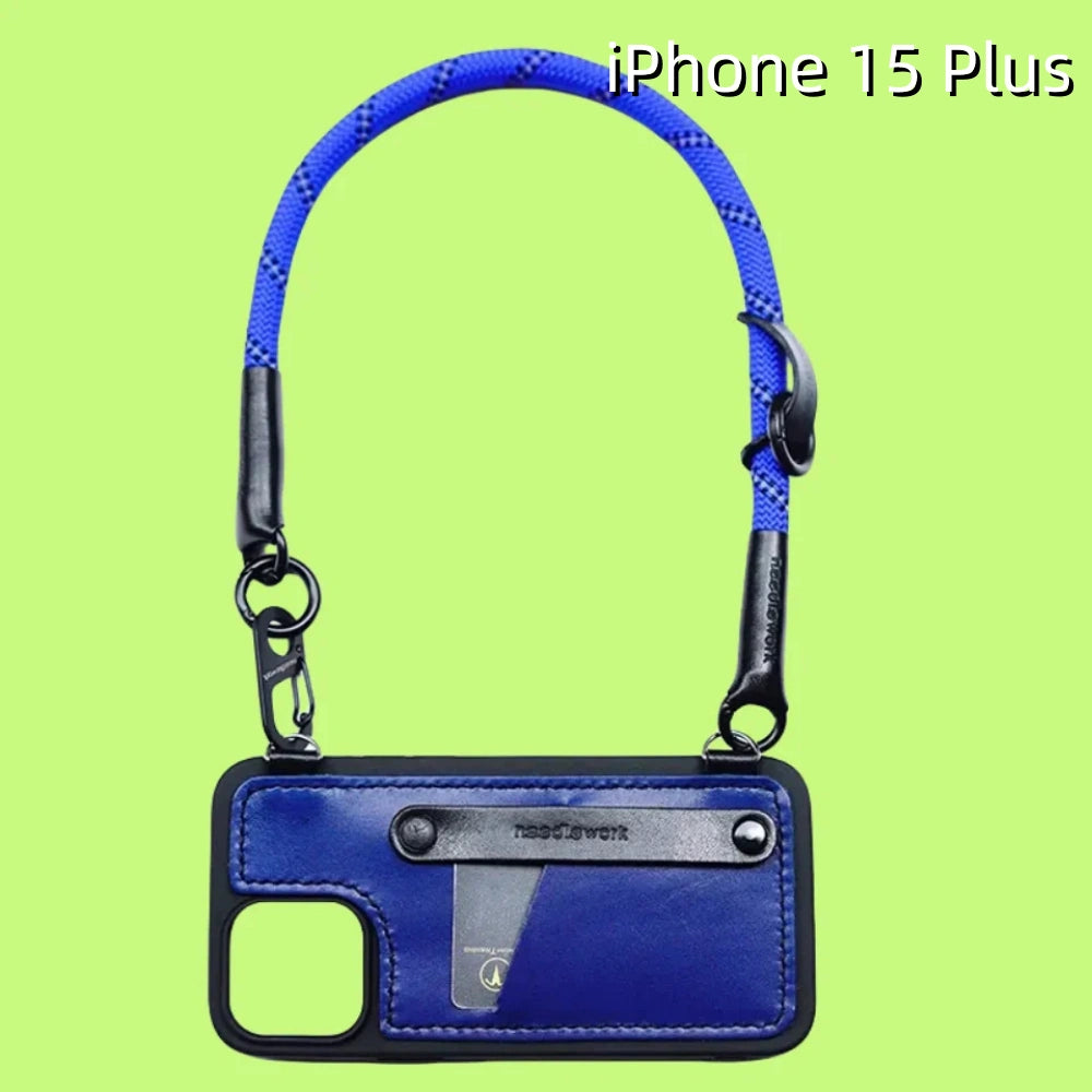 iPhone 15 Plus Leather Case | with Card Holder and Strap