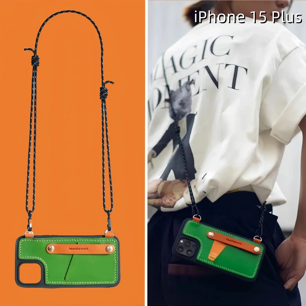 iPhone 15 Plus Leather Case | with Strap Crossbody and Card Holder