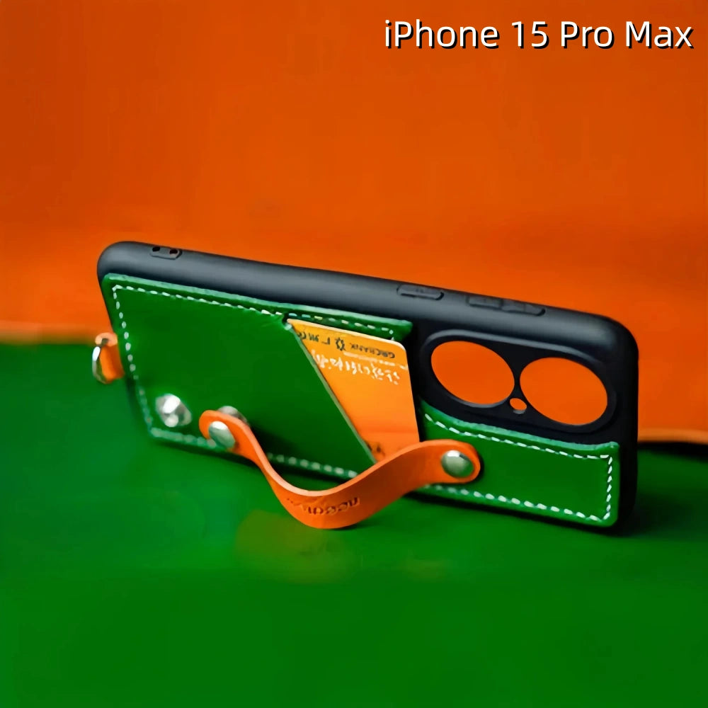 iPhone 15 Pro Max Leather Case | with Card Holder and Strap
